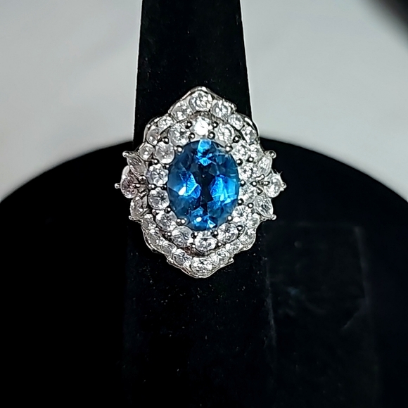 Source Unknown Jewelry - Blue Topaz Oval Ring Stamped 925